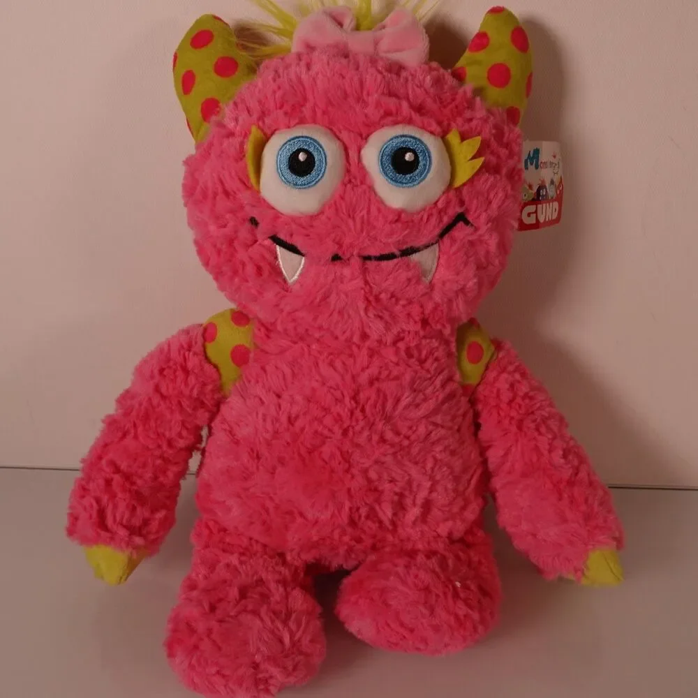Gund Monsteroos Shasta 14” Stuffed Plush Pink, Neon Green, and Polka Dot NWT